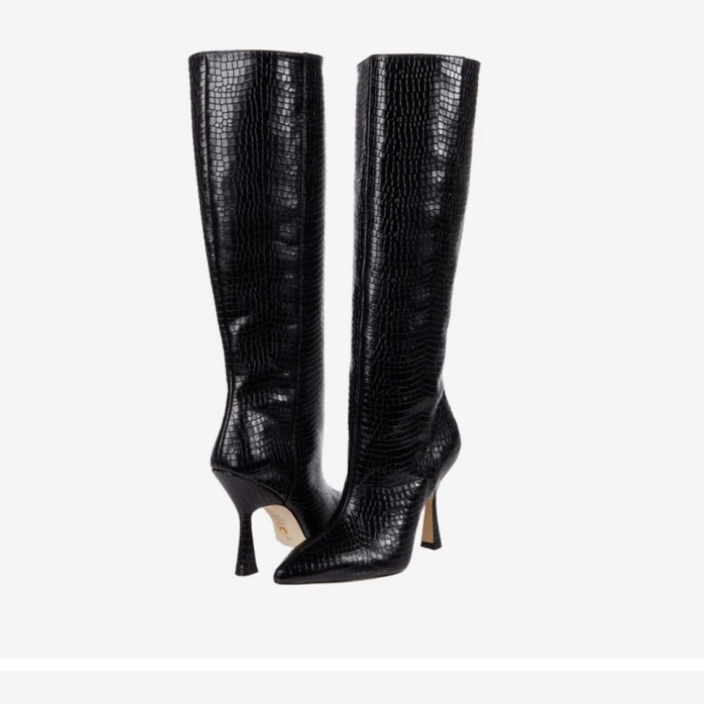 Stuart Weitzman Black Heeled Boots with Textured Finish